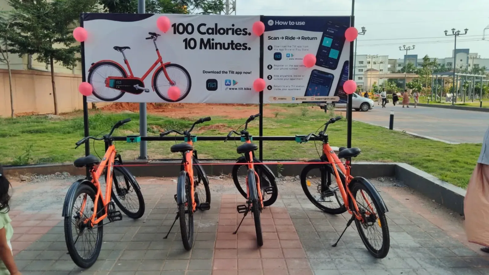 Residents at the launch of a Tilt cycle-sharing station in Ahad Serenity