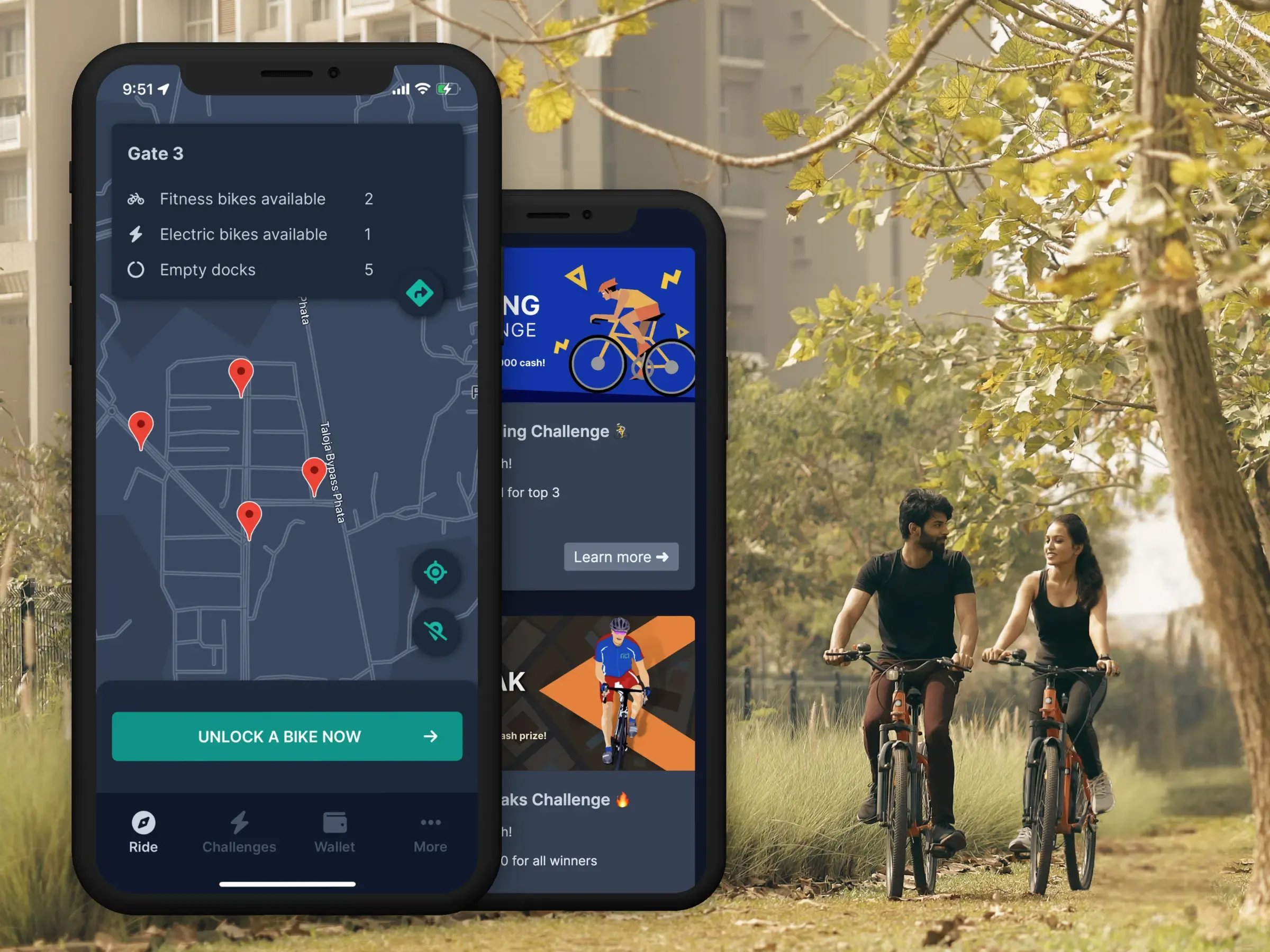 The Tilt app showing ride stats, streaks and leaderboards