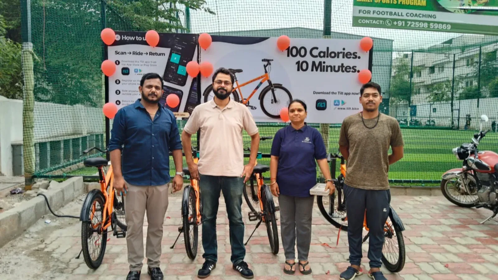 Residents at the launch of a Tilt cycle-sharing station in Machaxi