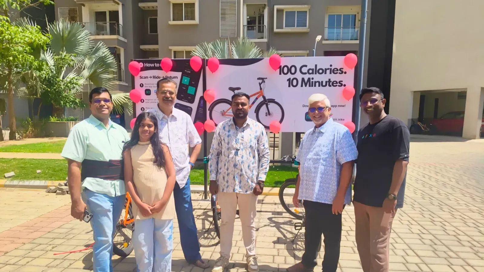 Residents at the launch of a Tilt cycle-sharing station in Purva Seasons