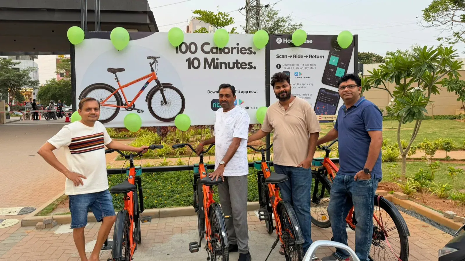Residents at the launch of a Tilt cycle-sharing station in Sobha Lake Gardens